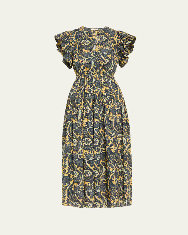 Kairi Flutter-Sleeve Midi Dress